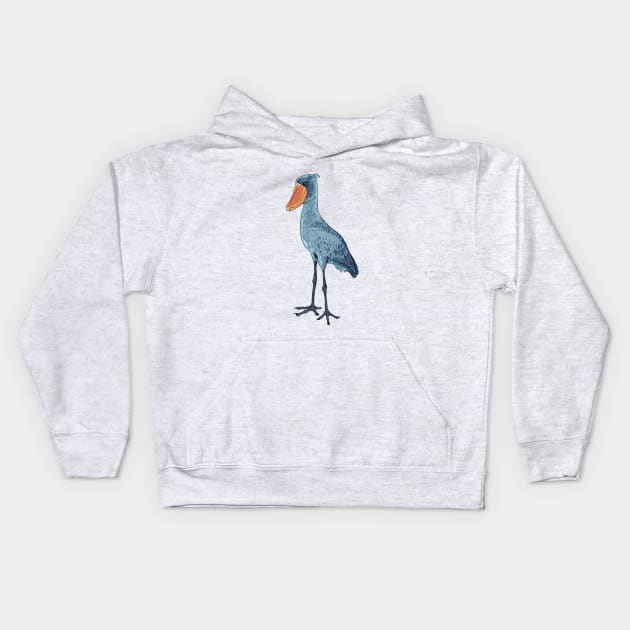 Drawing of a shoebill Kids Hoodie by Modern Medieval Design